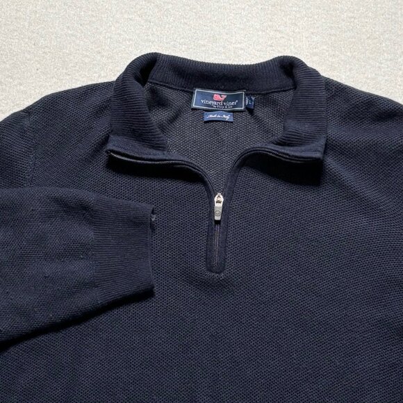 Vineyard Vines Sweater Mens Large Navy Blue Quarter Zip Mock Neck Comfort Knit - Picture 6 of 9